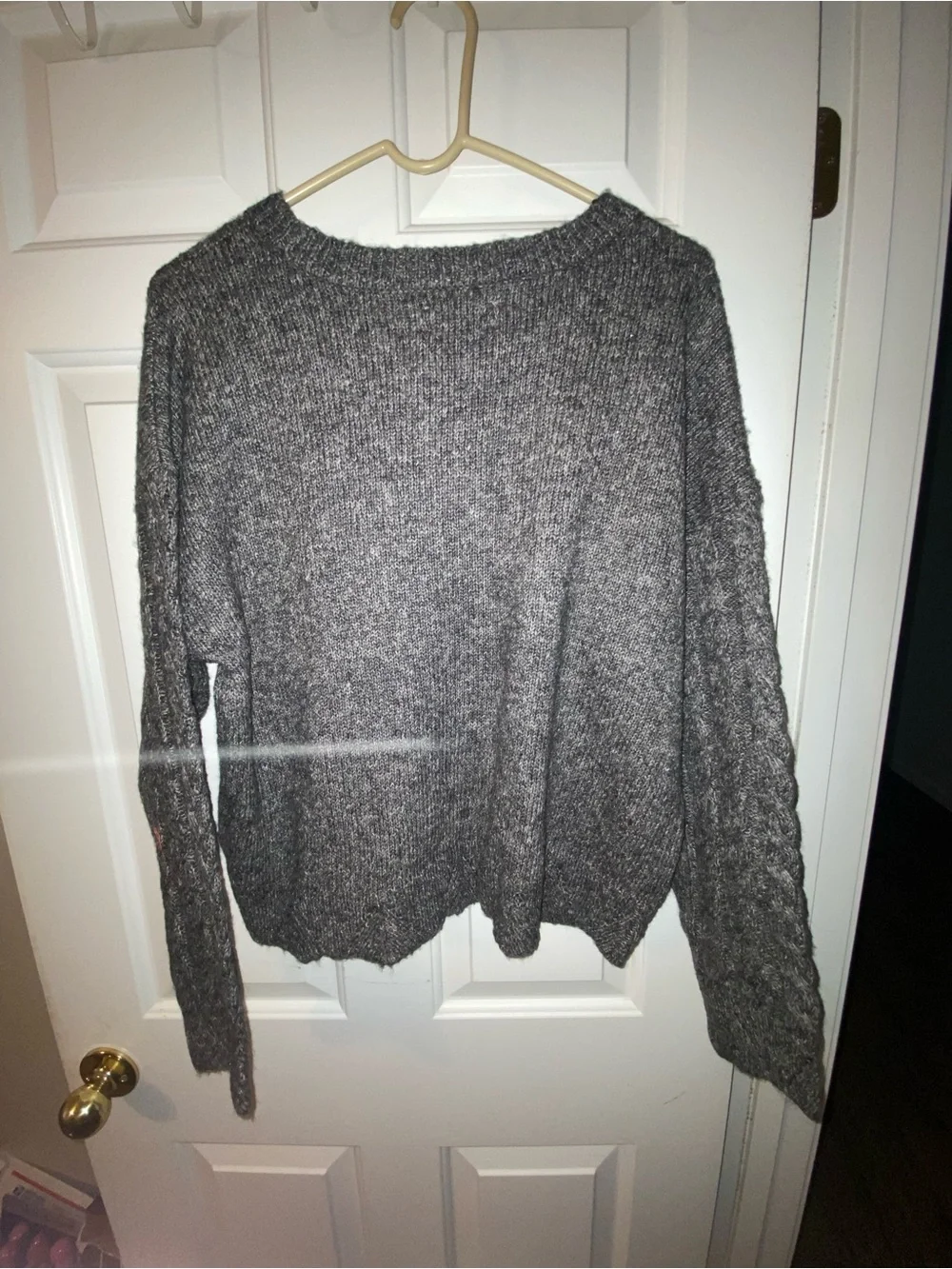 Lucky Brand Charcoal Gray Cable Crew Sweater